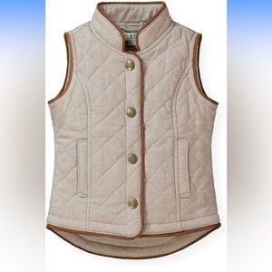 Hope & Henry Girls' Quilted Riding Vest with Snap Front. Taupe Herringbone